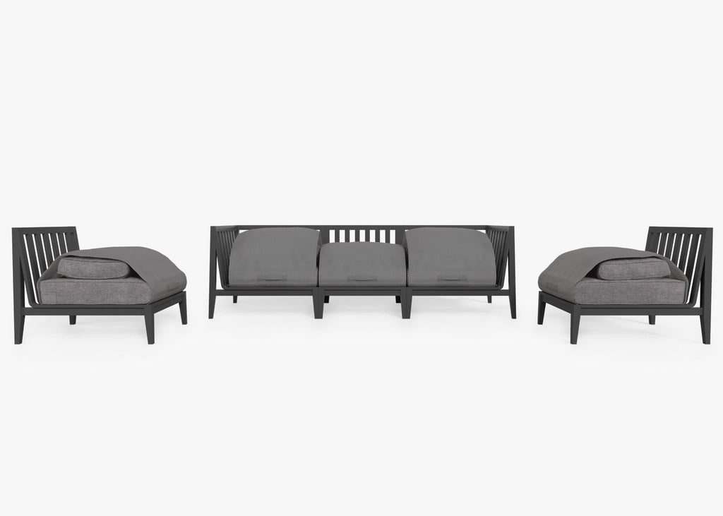 Canapé d'extérieur en aluminium anthracite avec fauteuils sans accoudoirs - 5 places