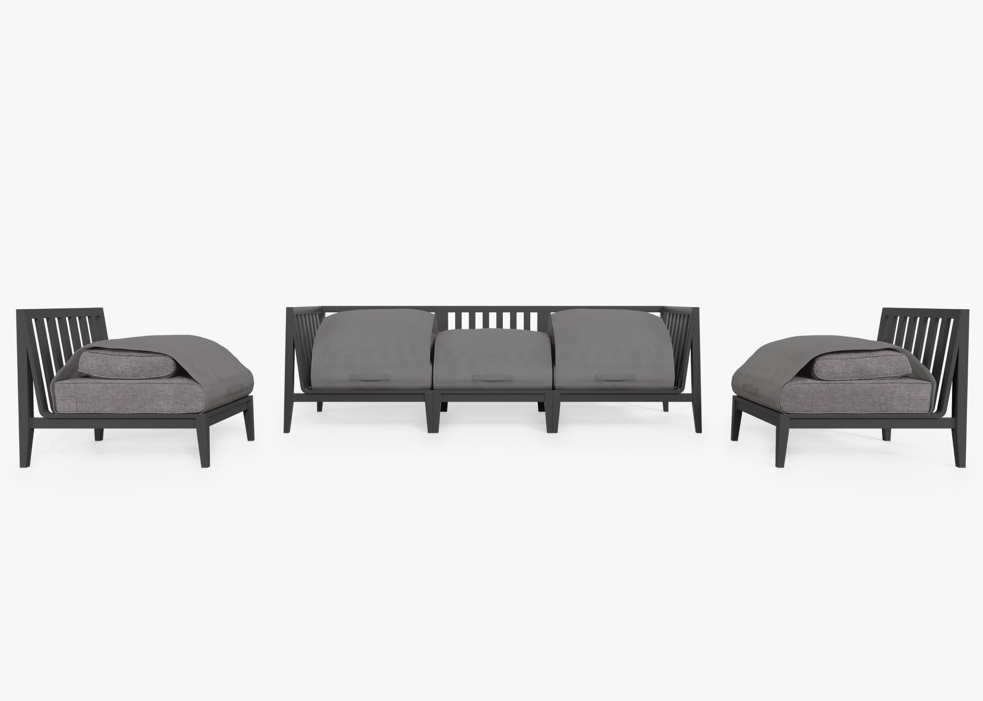 Canapé d'extérieur en aluminium anthracite avec fauteuils sans accoudoirs - 5 places