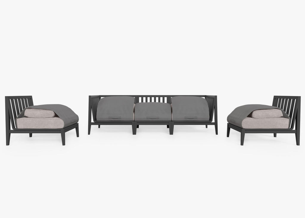Canapé d'extérieur en aluminium anthracite avec fauteuils sans accoudoirs - 5 places