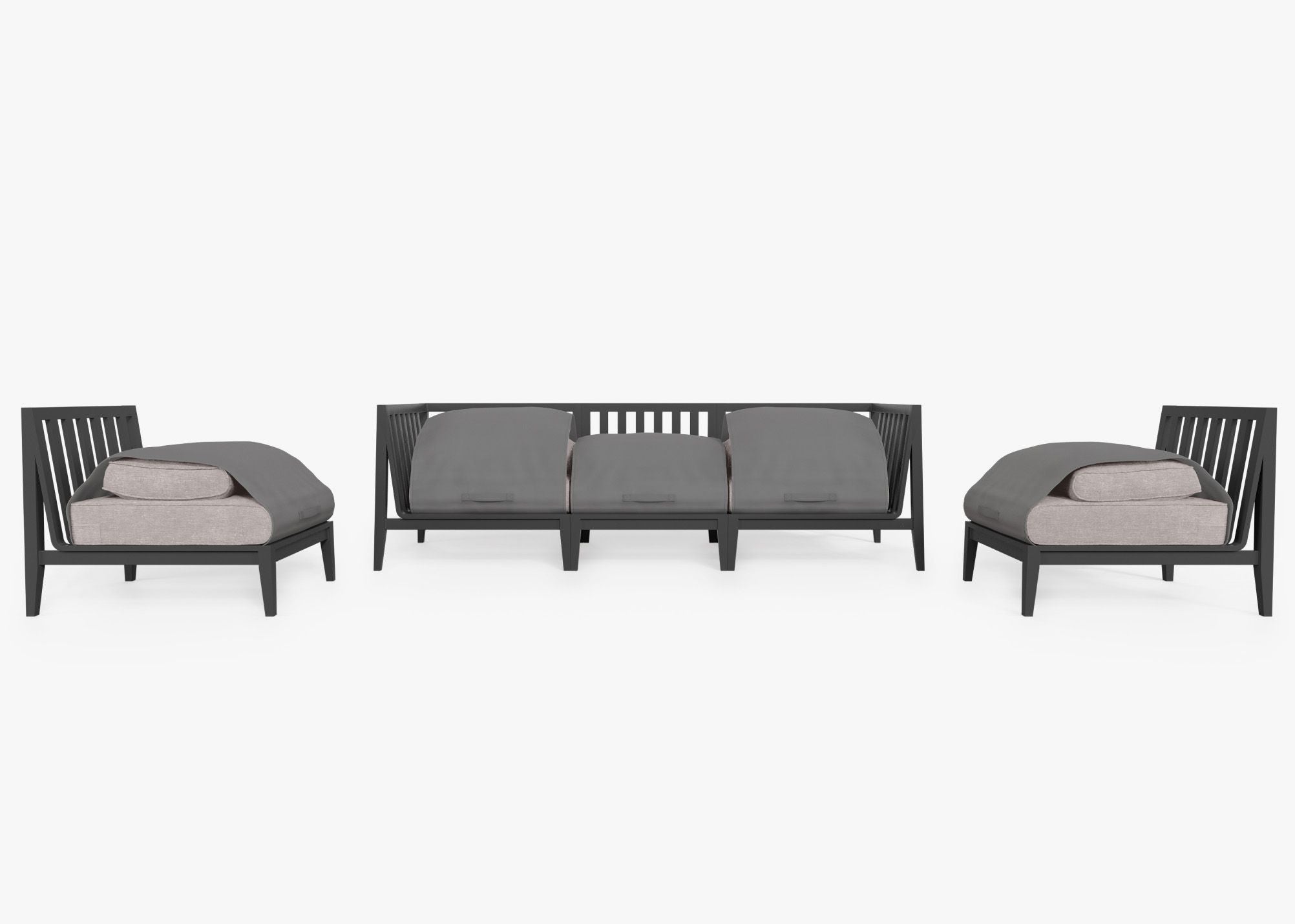 Canapé d'extérieur en aluminium anthracite avec fauteuils sans accoudoirs - 5 places
