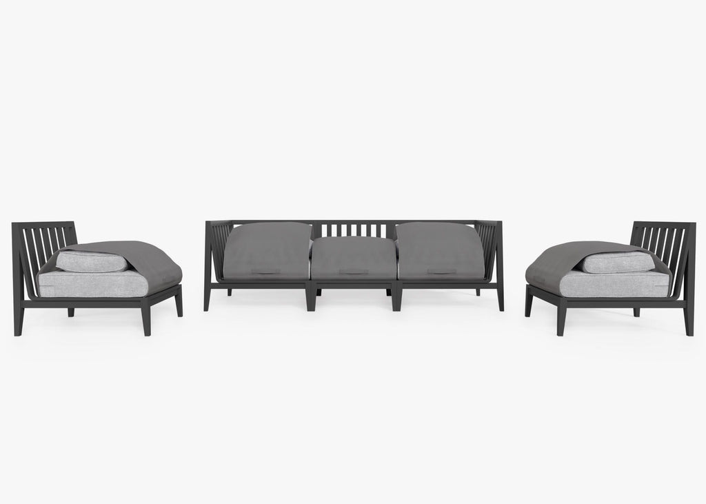 Canapé d'extérieur en aluminium anthracite avec fauteuils sans accoudoirs - 5 places