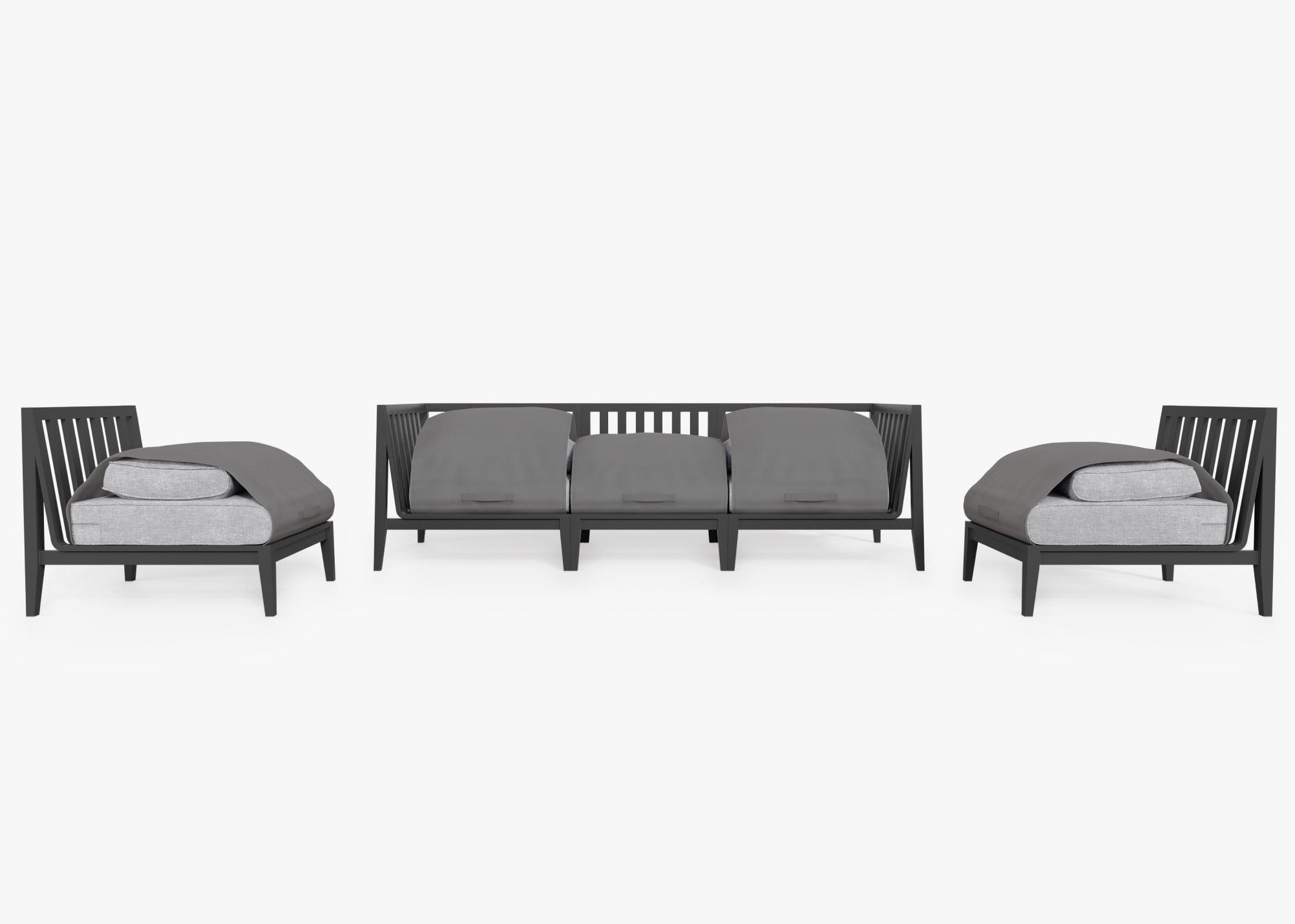 Canapé d'extérieur en aluminium anthracite avec fauteuils sans accoudoirs - 5 places