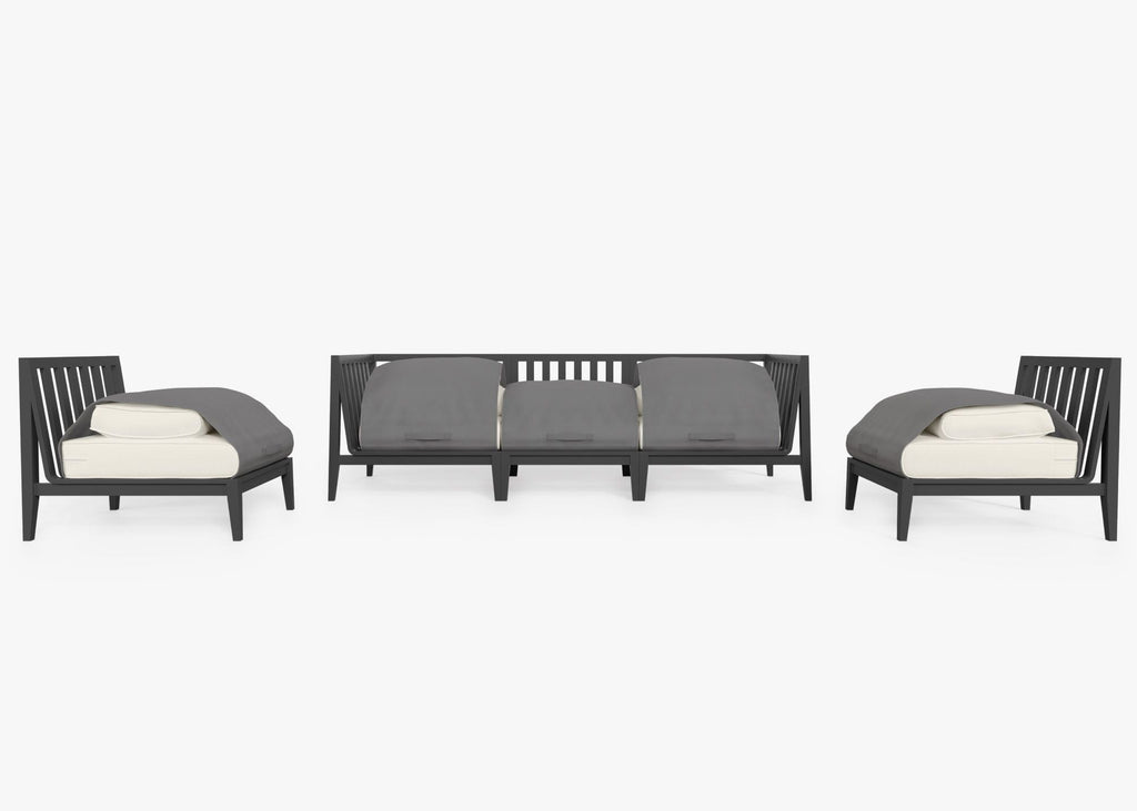 Canapé d'extérieur en aluminium anthracite avec fauteuils sans accoudoirs - 5 places
