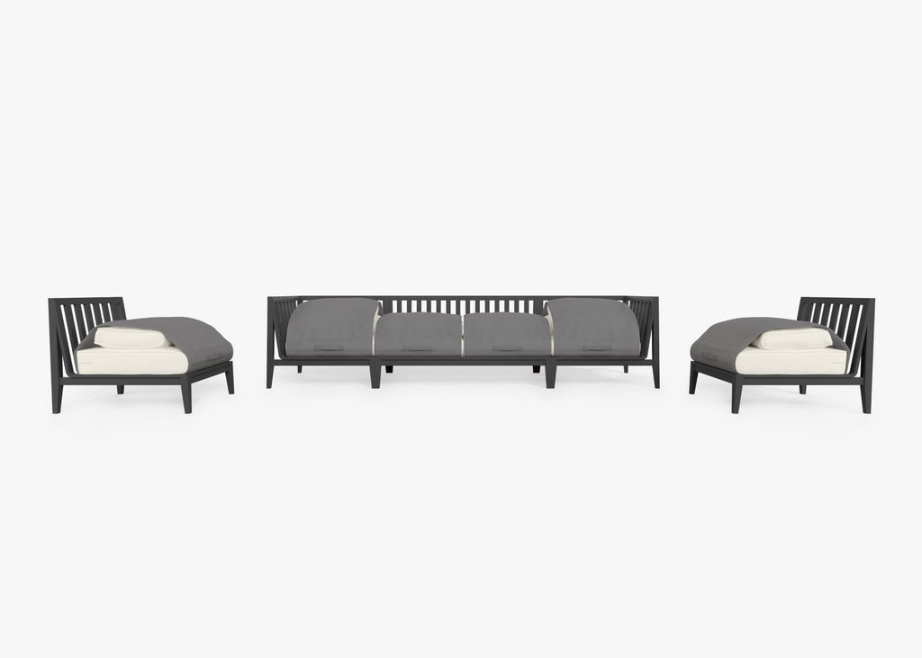 Canapé d'extérieur en aluminium anthracite avec fauteuils sans accoudoirs - 6 places