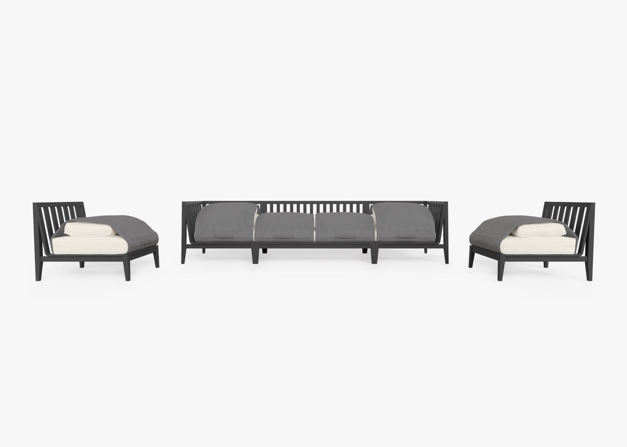 Canapé d'extérieur en aluminium anthracite avec fauteuils sans accoudoirs - 6 places