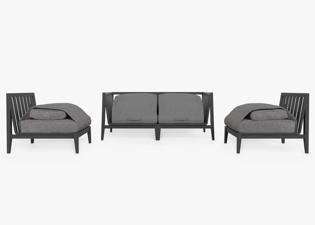 Canapé d'extérieur 4 places en aluminium anthracite avec fauteuils sans accoudoirs