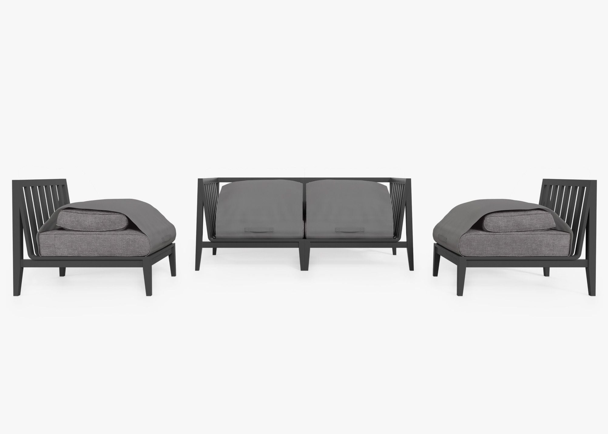 Canapé d'extérieur 4 places en aluminium anthracite avec fauteuils sans accoudoirs