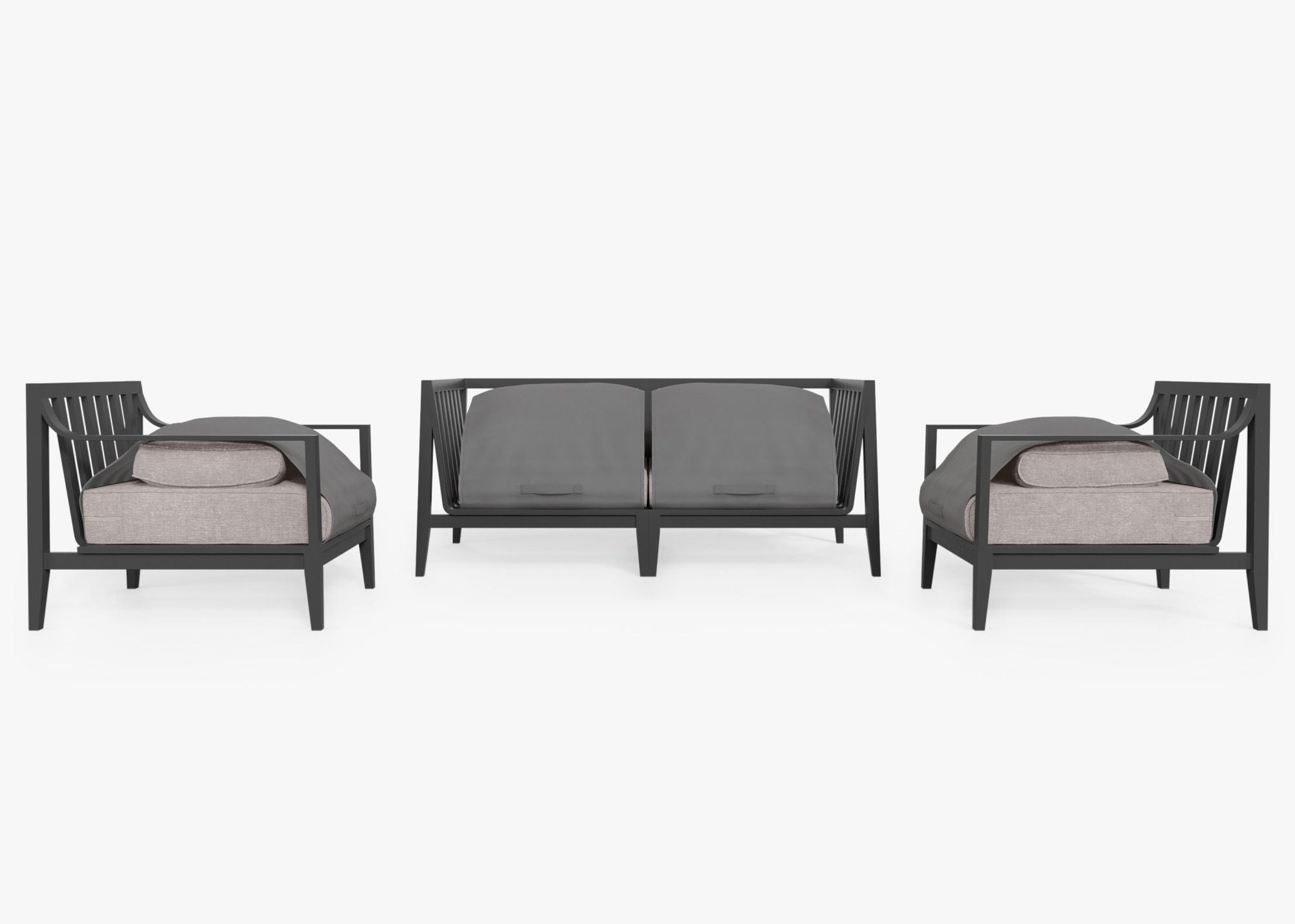 Canapé d'extérieur 4 places en aluminium anthracite avec accoudoirs