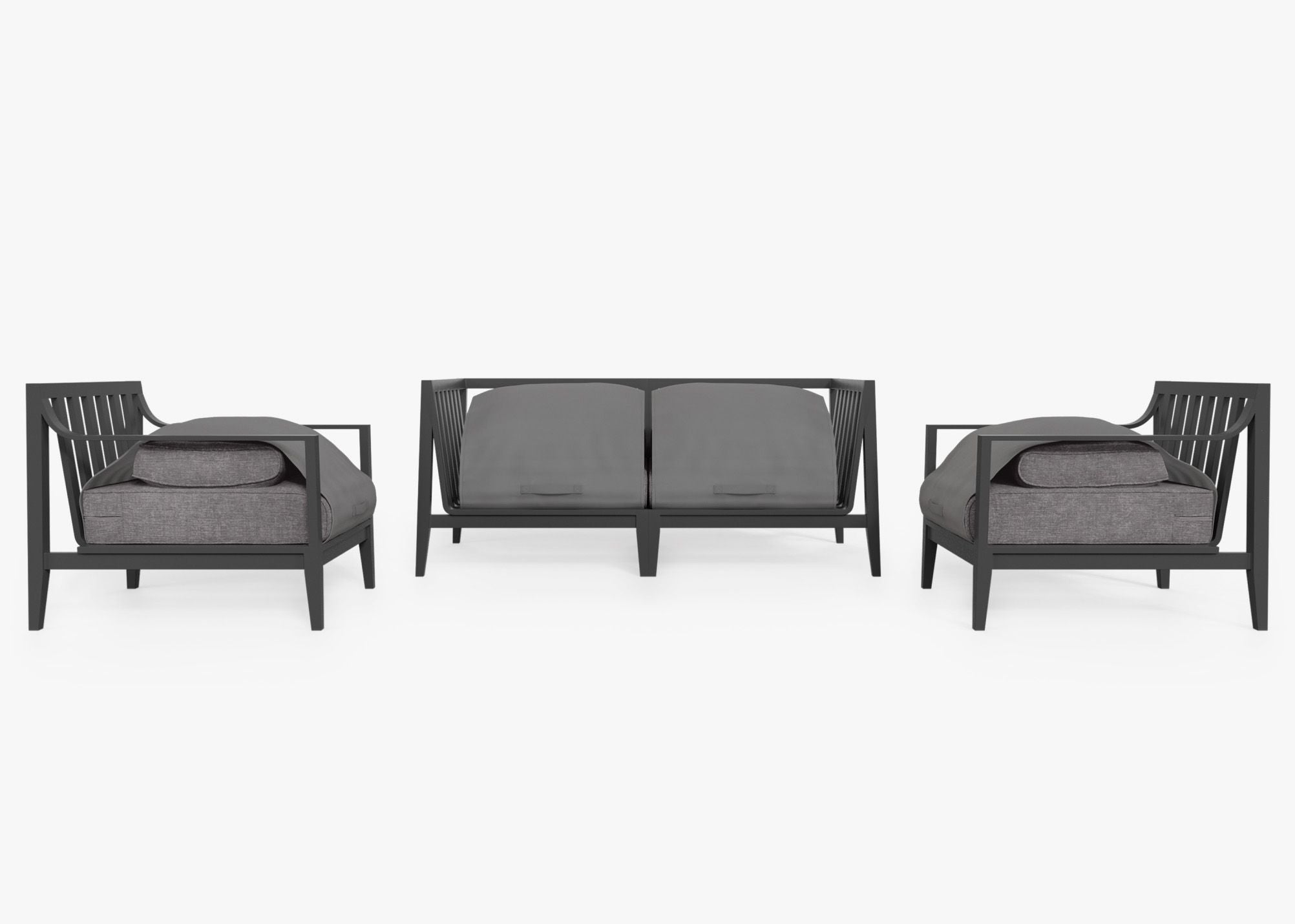 Canapé d'extérieur 4 places en aluminium anthracite avec accoudoirs