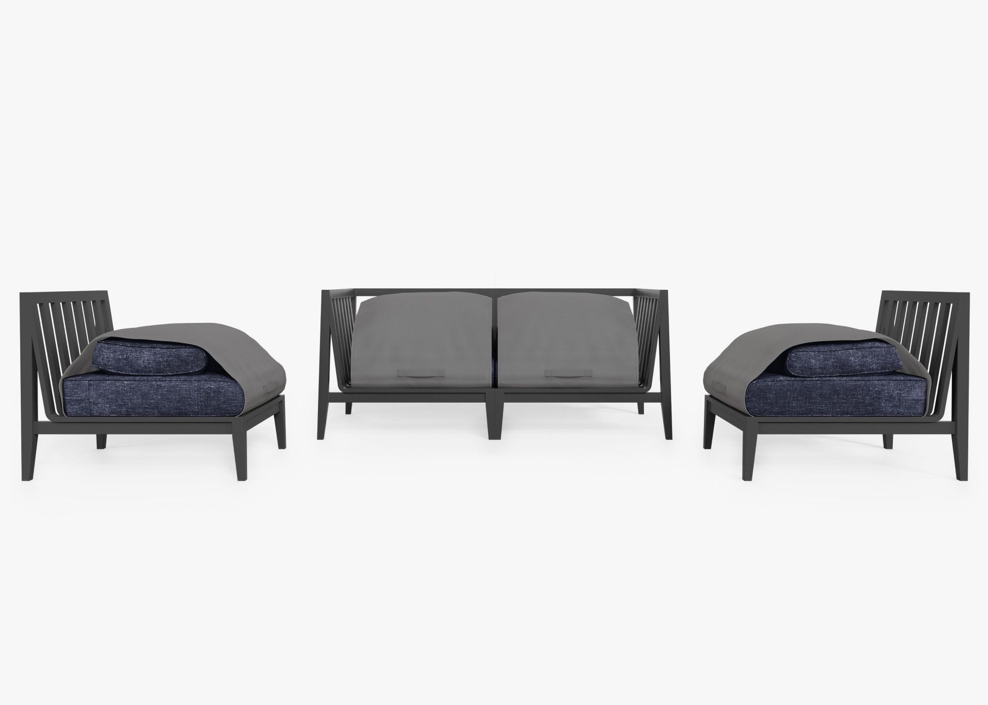 Canapé d'extérieur 4 places en aluminium anthracite avec fauteuils sans accoudoirs