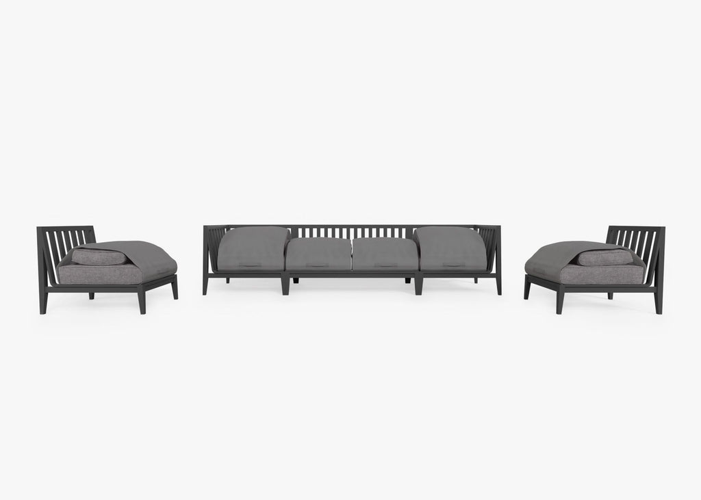 Canapé d'extérieur en aluminium anthracite avec fauteuils sans accoudoirs - 6 places