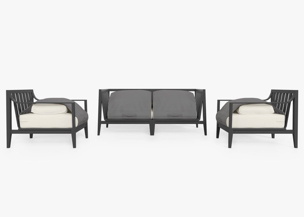 Canapé d'extérieur 4 places en aluminium anthracite avec accoudoirs