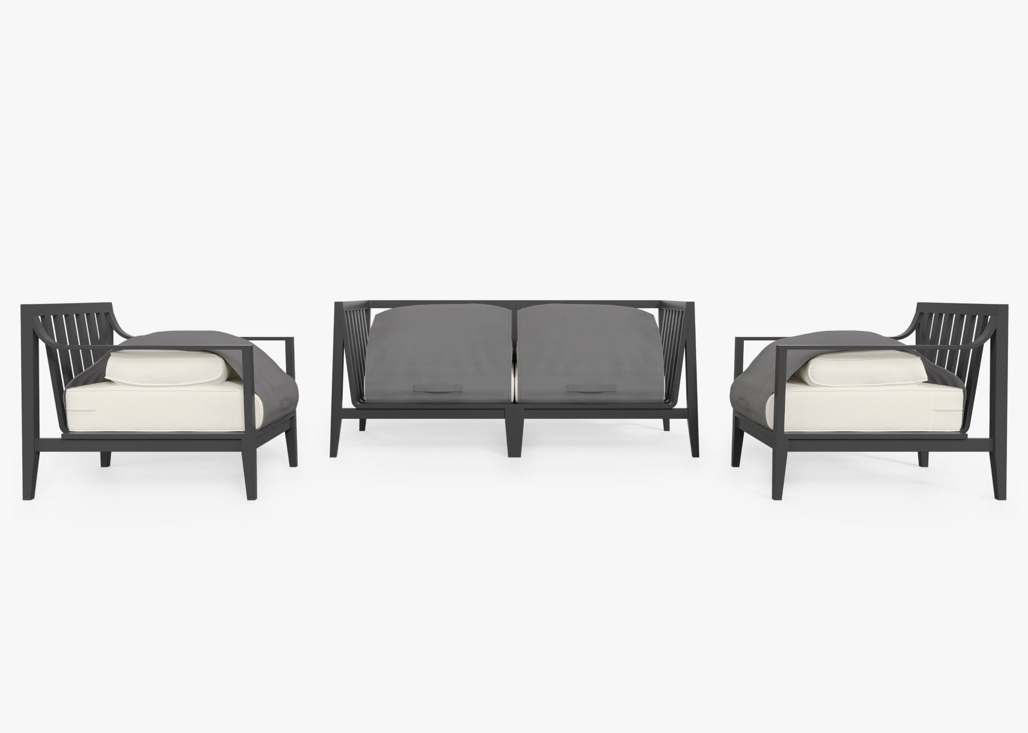 Canapé d'extérieur 4 places en aluminium anthracite avec accoudoirs