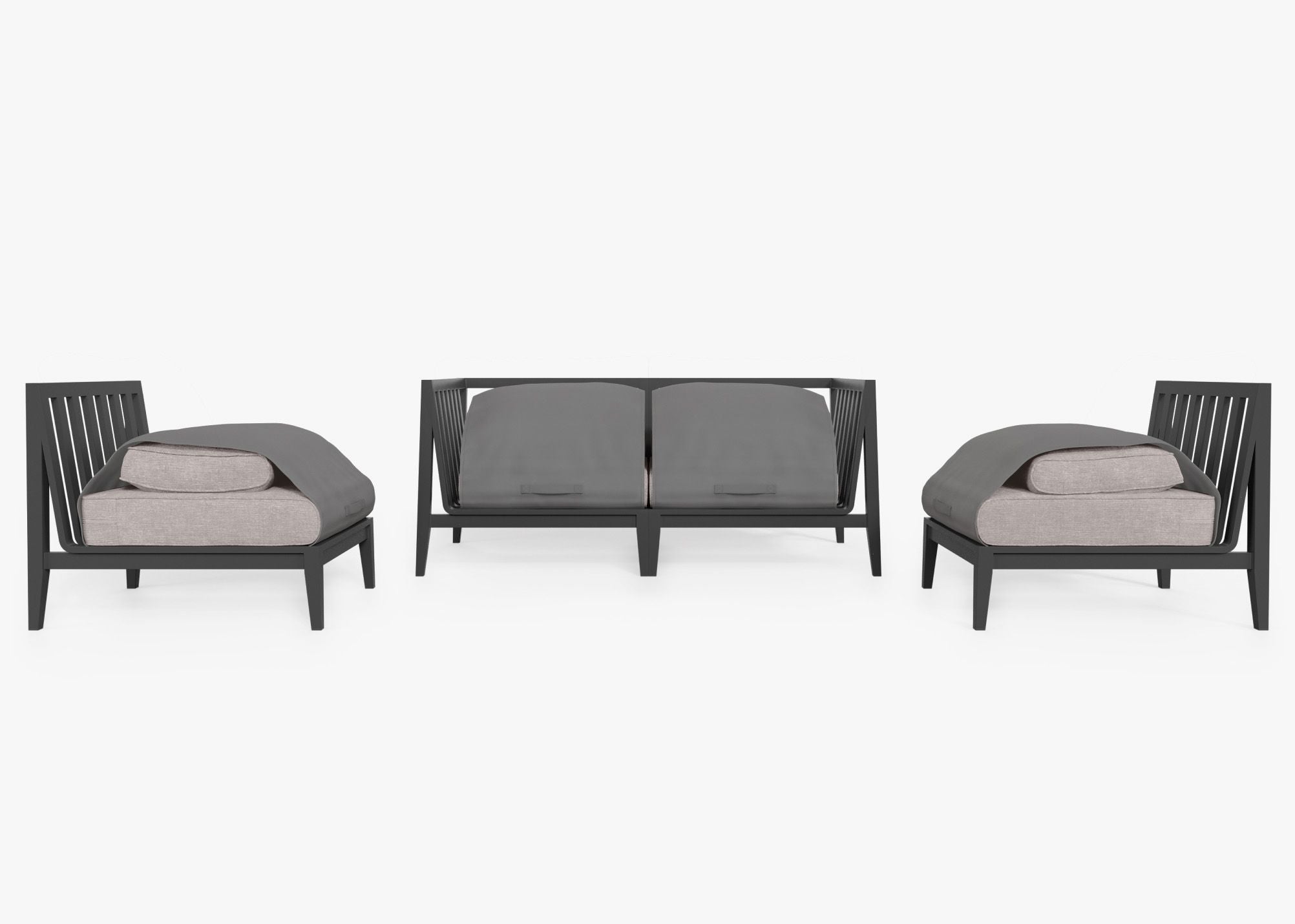 Canapé d'extérieur 4 places en aluminium anthracite avec fauteuils sans accoudoirs