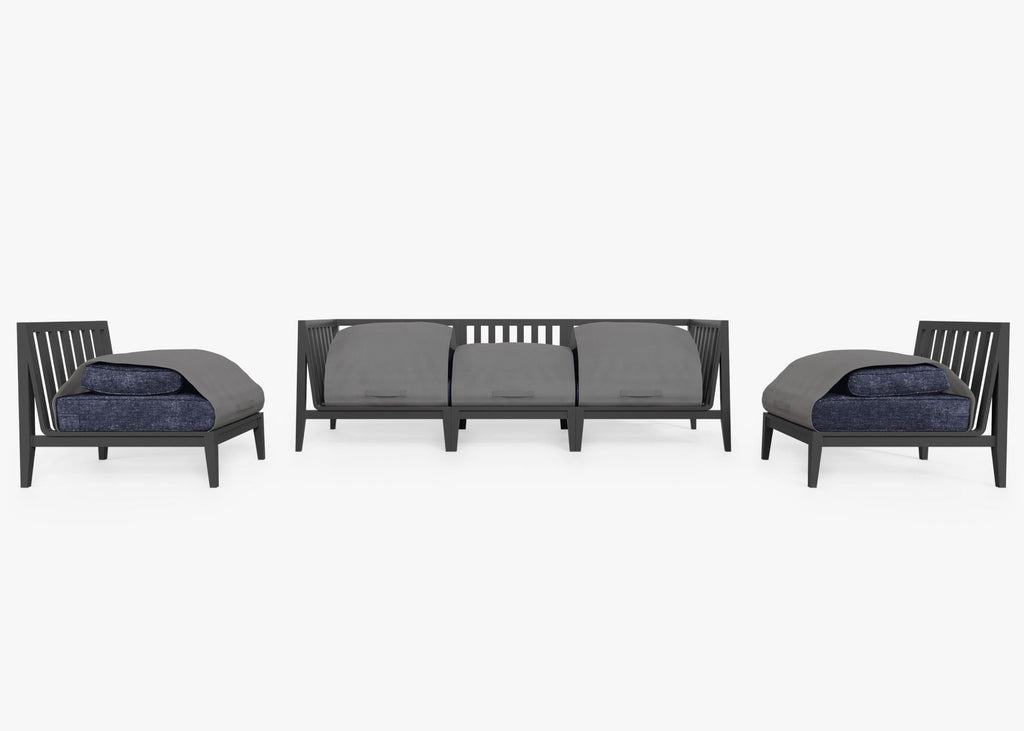 Canapé d'extérieur en aluminium anthracite avec fauteuils sans accoudoirs - 5 places