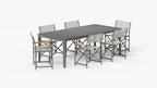 Table de salle à manger rectangulaire d'extérieur en aluminium + 6 chaises de réalisateur en aluminium