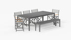 Table de salle à manger rectangulaire d'extérieur en aluminium + 5 chaises de réalisateur en aluminium + banc de salle à manger en aluminium
