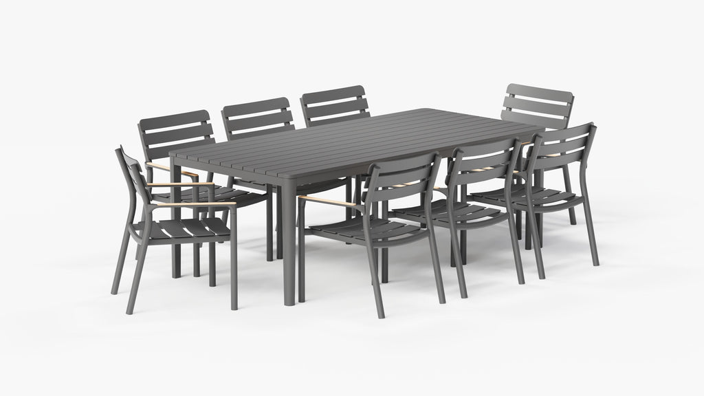 Table de salle à manger rectangulaire d'extérieur en aluminium + 8 fauteuils de salle à manger 595