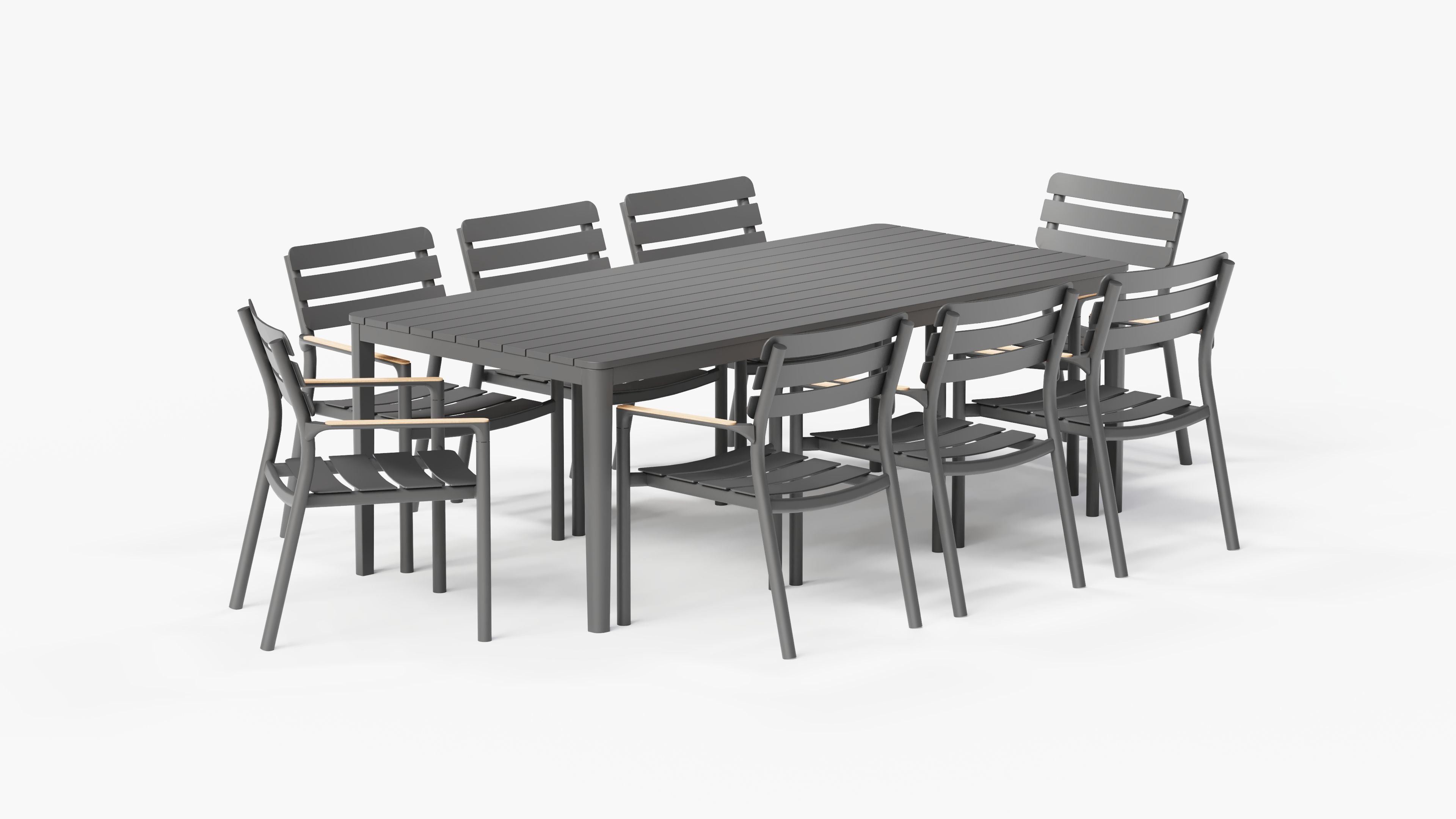 Table de salle à manger rectangulaire d'extérieur en aluminium + 8 fauteuils de salle à manger 595