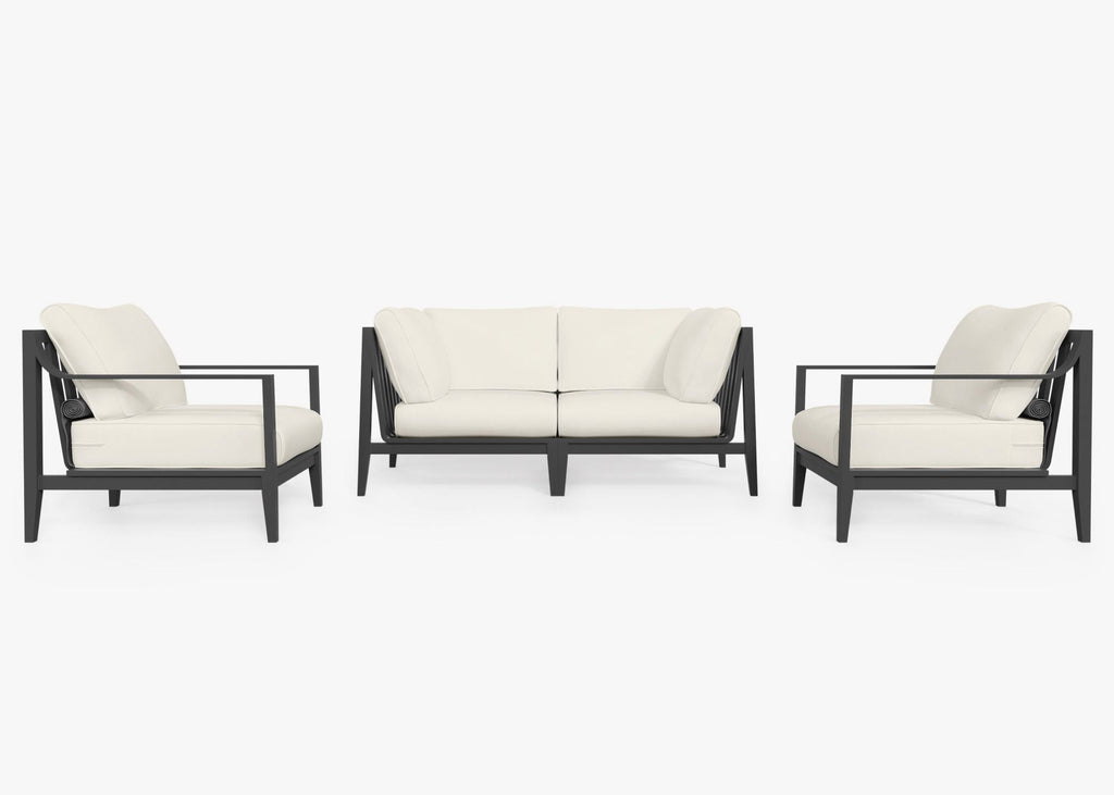 Canapé d'extérieur 4 places en aluminium anthracite avec accoudoirs