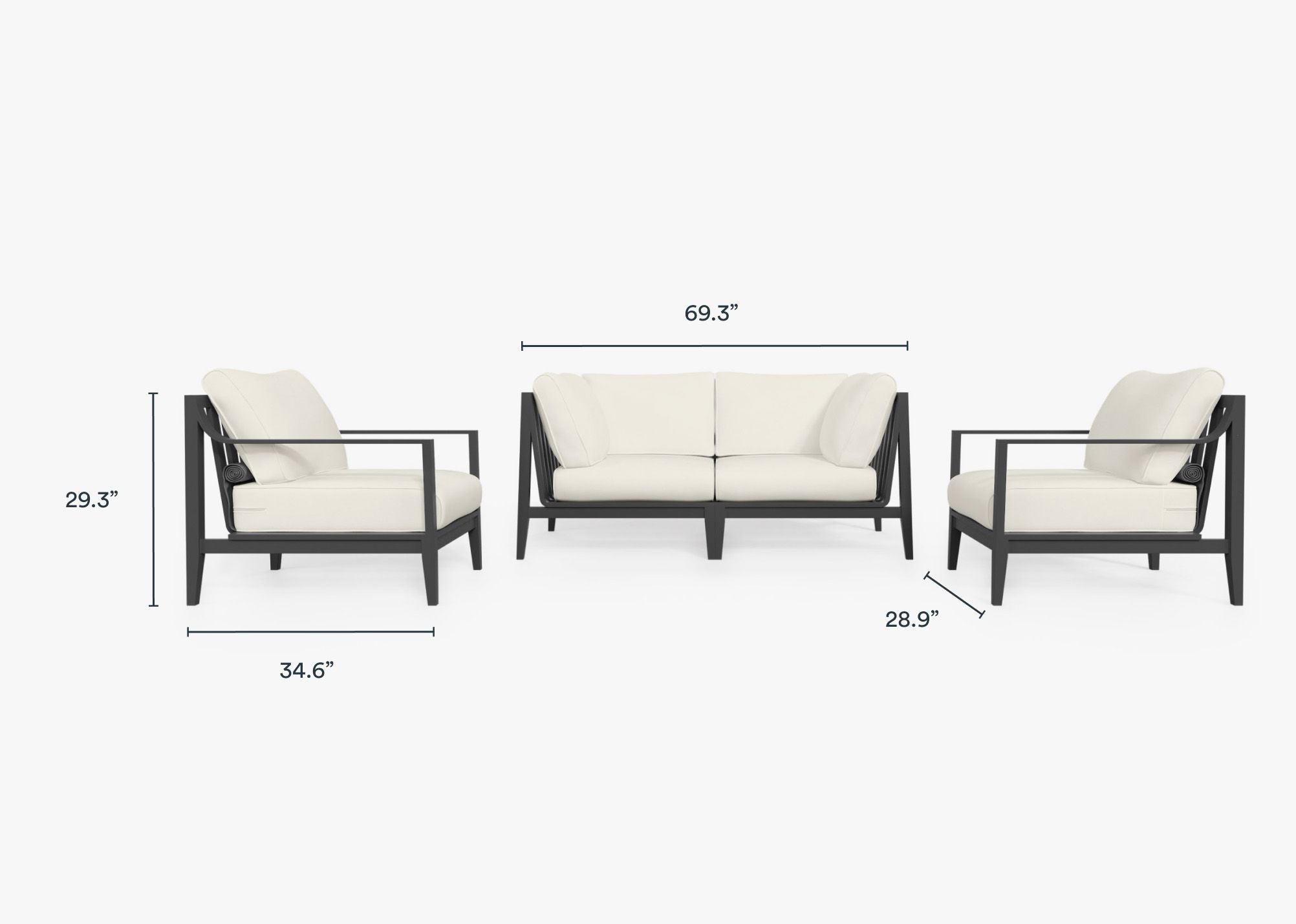 Canapé d'extérieur 4 places en aluminium anthracite avec accoudoirs