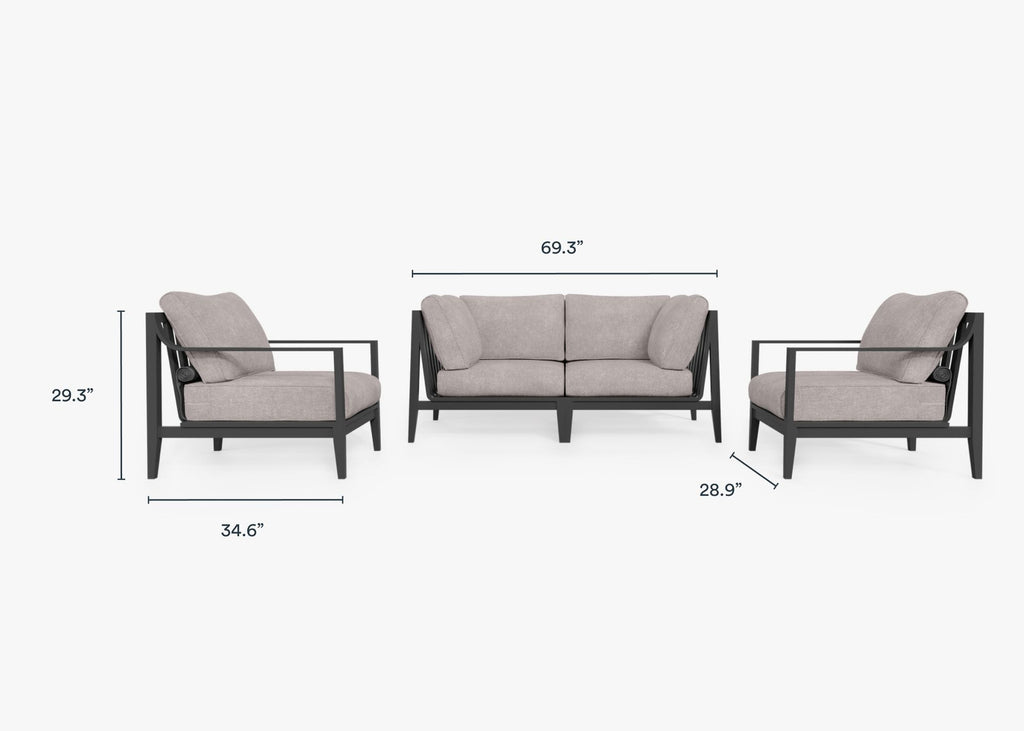 Canapé d'extérieur 4 places en aluminium anthracite avec accoudoirs