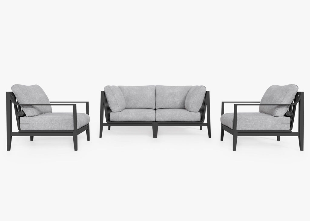 Canapé d'extérieur 4 places en aluminium anthracite avec accoudoirs