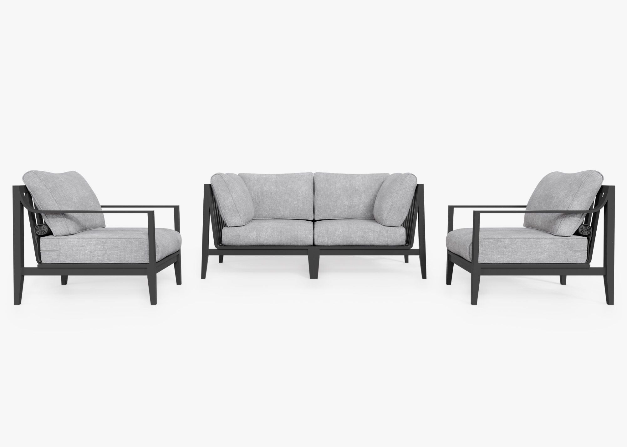 Canapé d'extérieur 4 places en aluminium anthracite avec accoudoirs