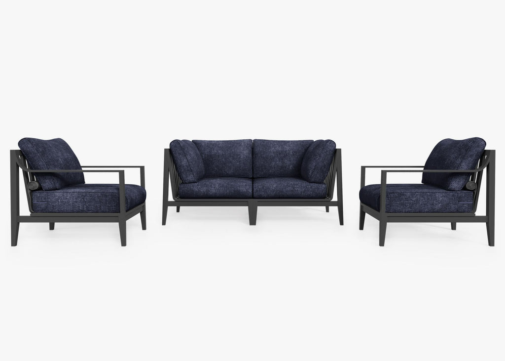 Canapé d'extérieur 4 places en aluminium anthracite avec accoudoirs