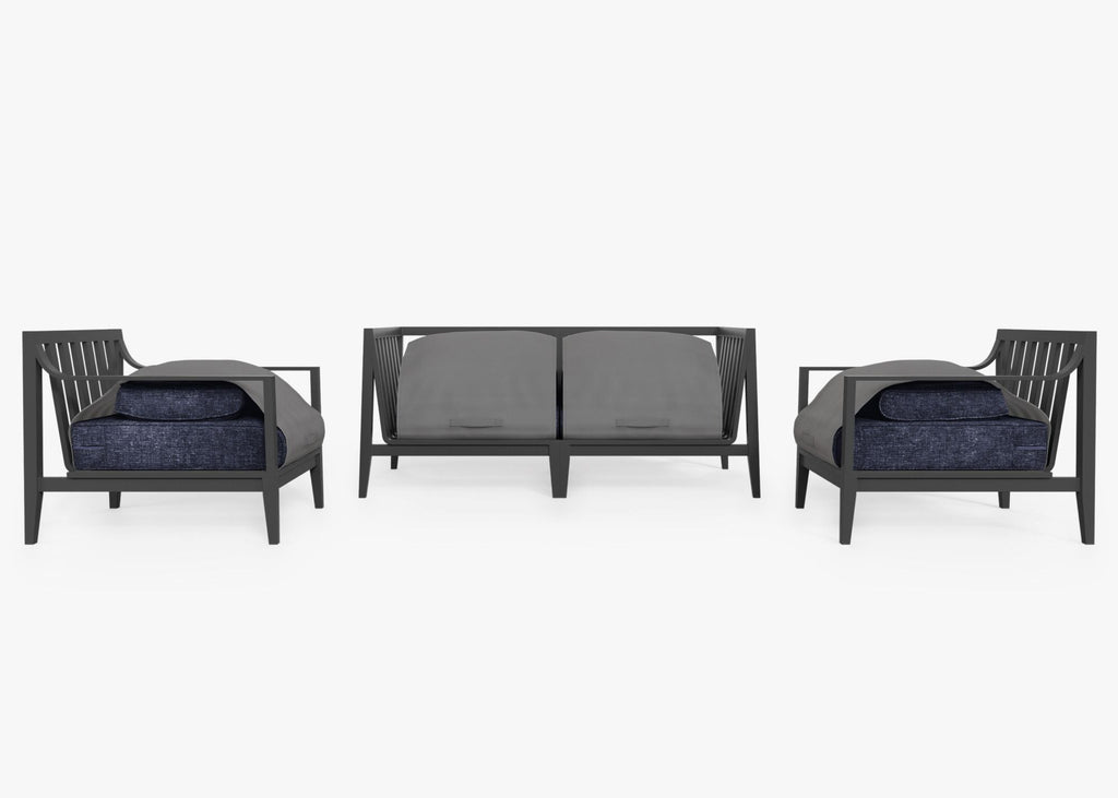 Canapé d'extérieur 4 places en aluminium anthracite avec accoudoirs