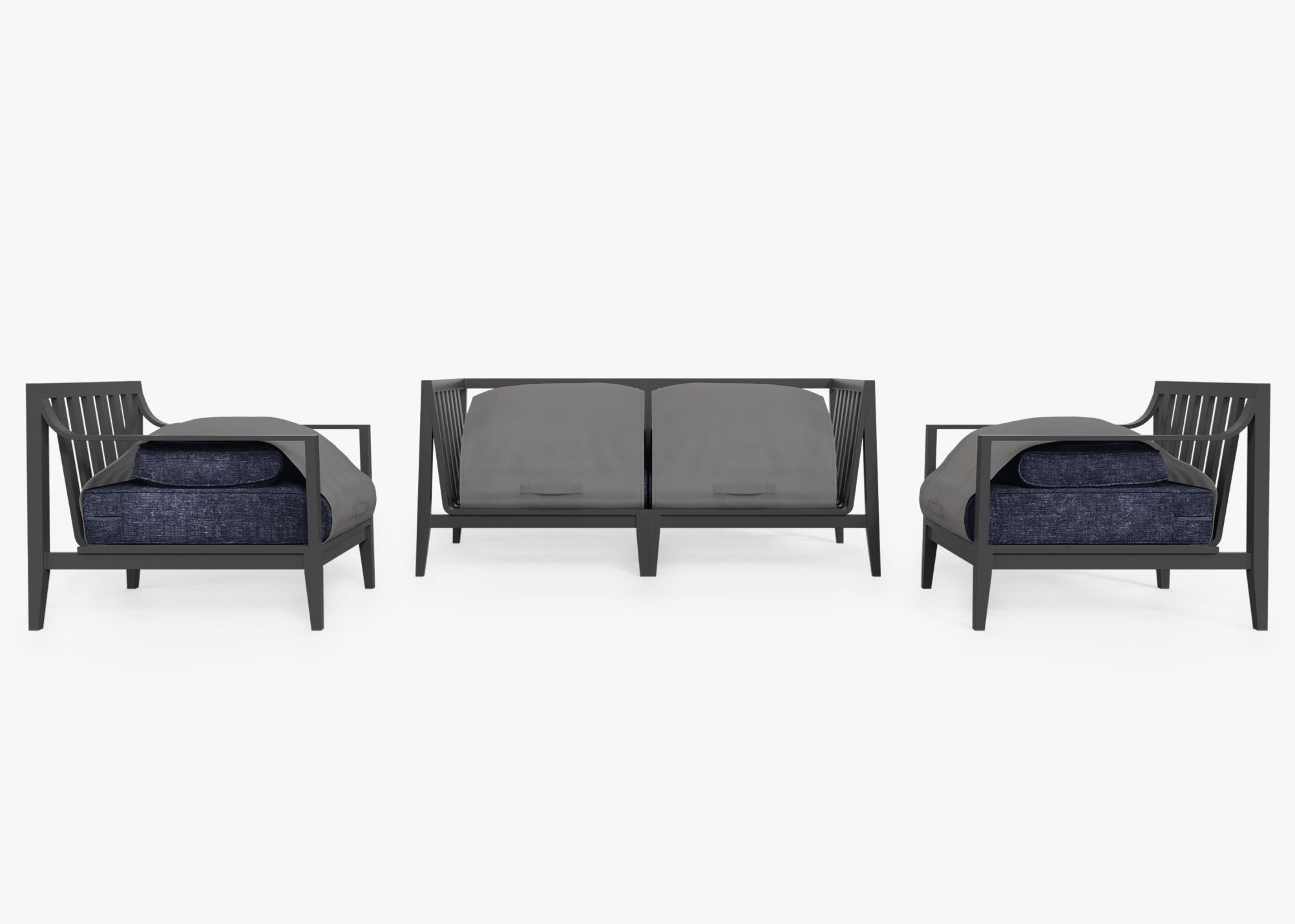 Canapé d'extérieur 4 places en aluminium anthracite avec accoudoirs