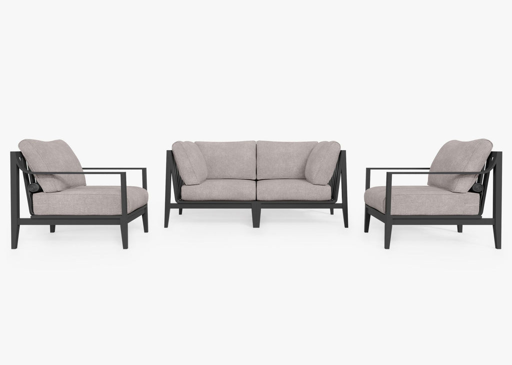 Canapé d'extérieur 4 places en aluminium anthracite avec accoudoirs