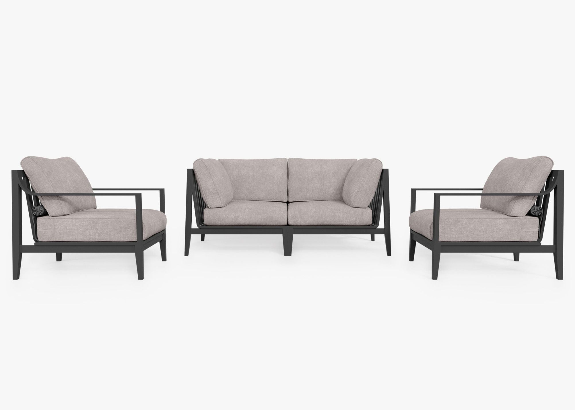 Canapé d'extérieur 4 places en aluminium anthracite avec accoudoirs