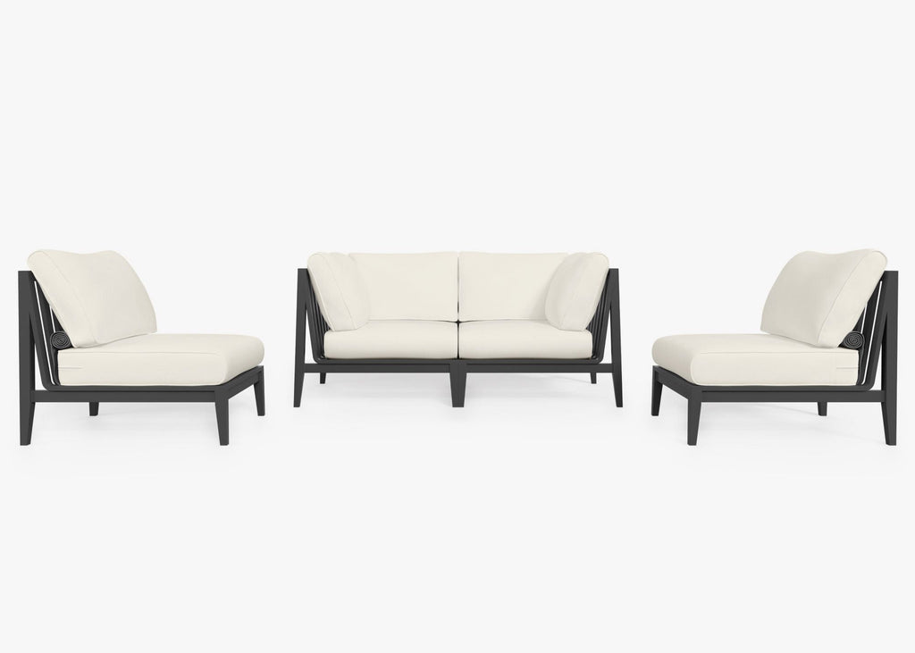 Canapé d'extérieur 4 places en aluminium anthracite avec fauteuils sans accoudoirs