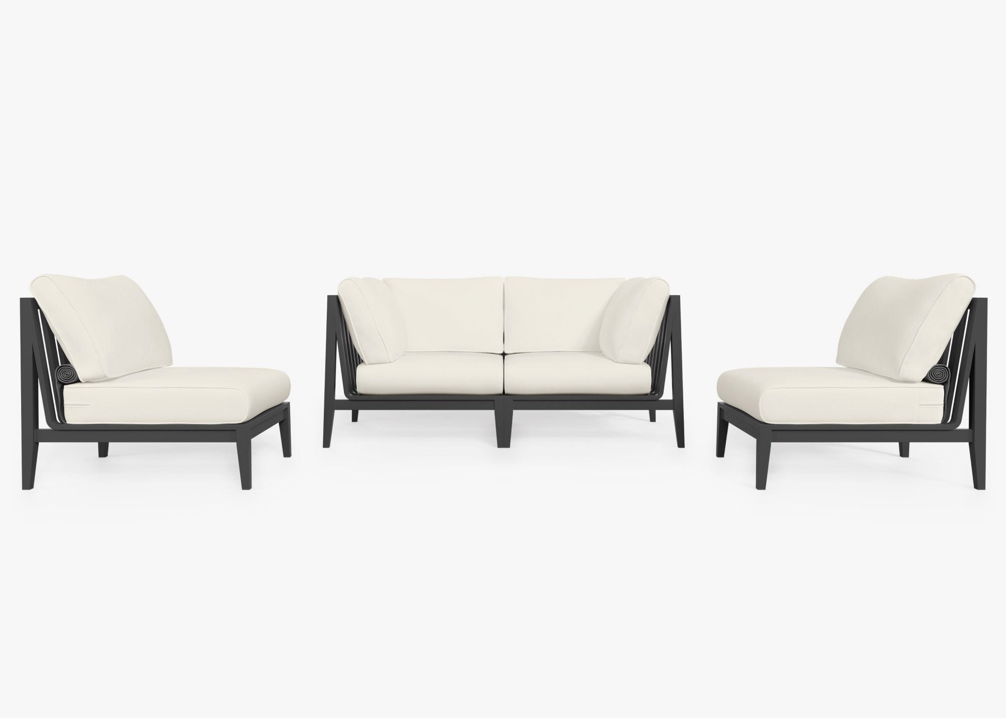 Canapé d'extérieur 4 places en aluminium anthracite avec fauteuils sans accoudoirs