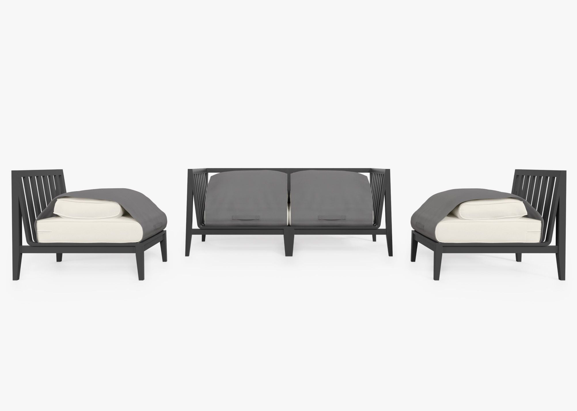 Canapé d'extérieur 4 places en aluminium anthracite avec fauteuils sans accoudoirs