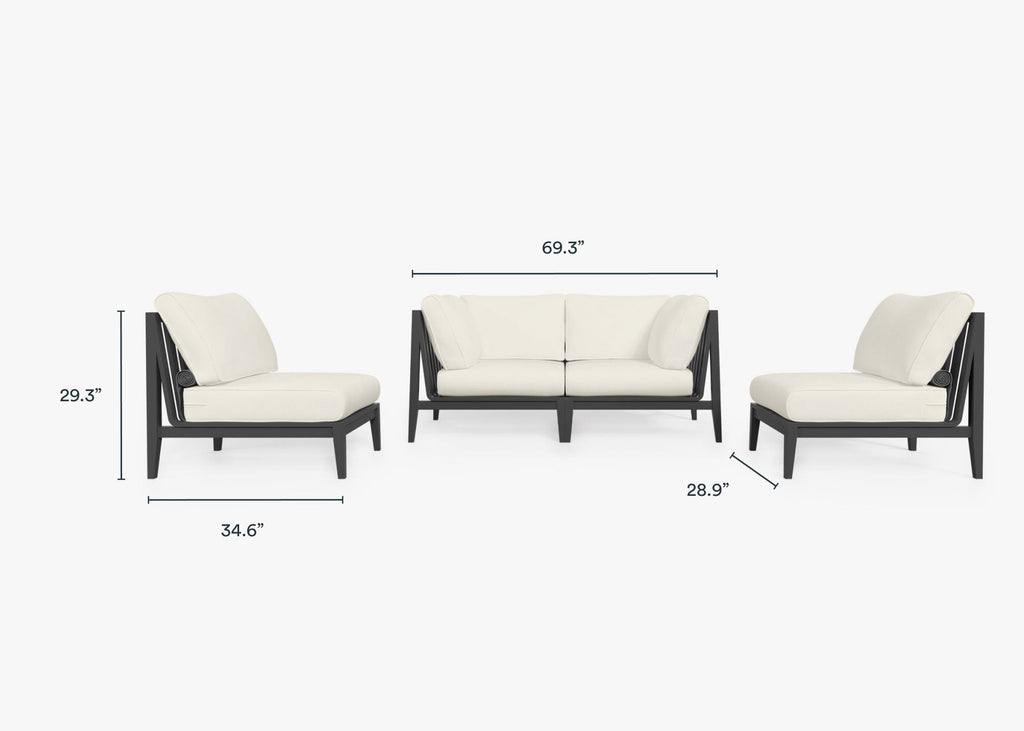 Canapé d'extérieur 4 places en aluminium anthracite avec fauteuils sans accoudoirs