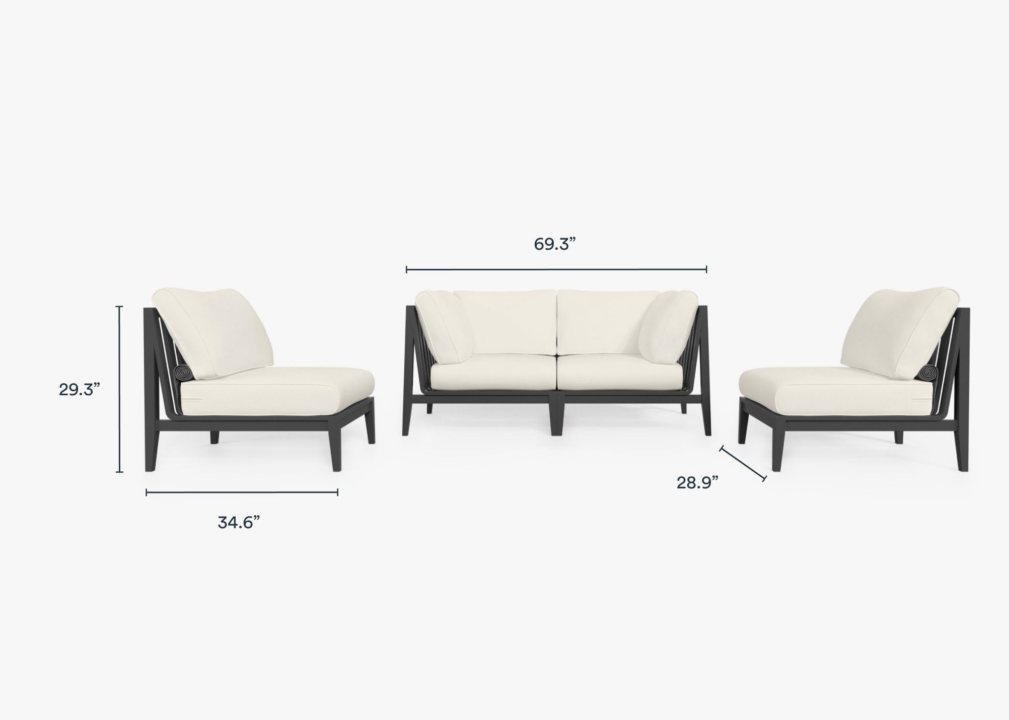 Canapé d'extérieur 4 places en aluminium anthracite avec fauteuils sans accoudoirs