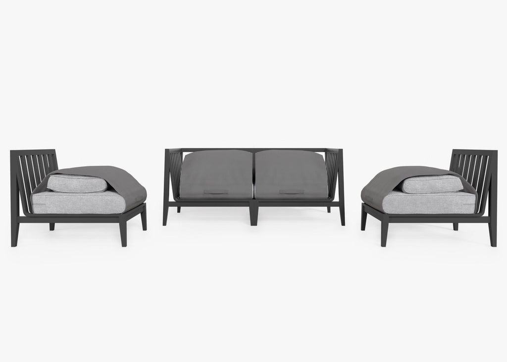 Canapé d'extérieur 4 places en aluminium anthracite avec fauteuils sans accoudoirs