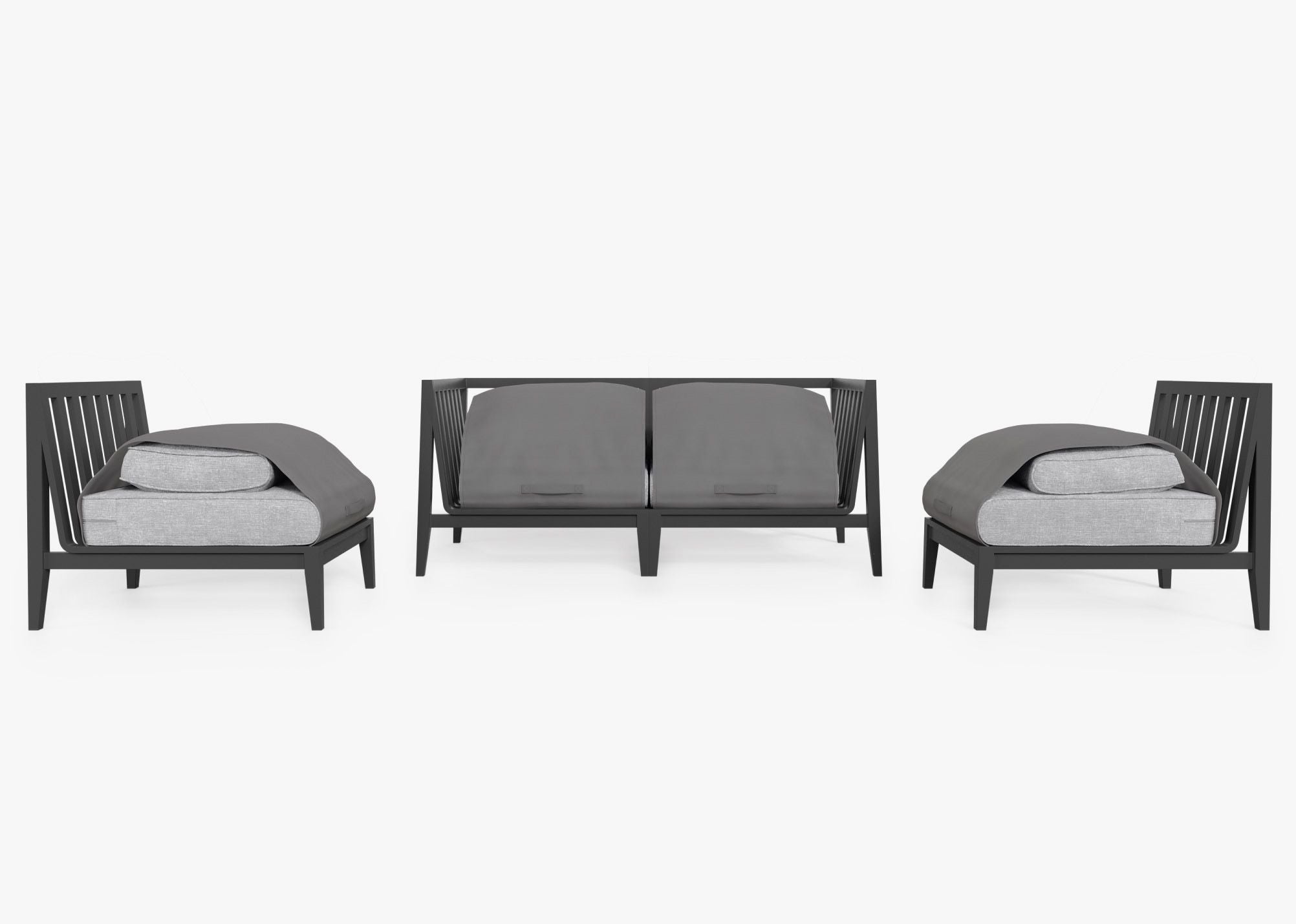 Canapé d'extérieur 4 places en aluminium anthracite avec fauteuils sans accoudoirs