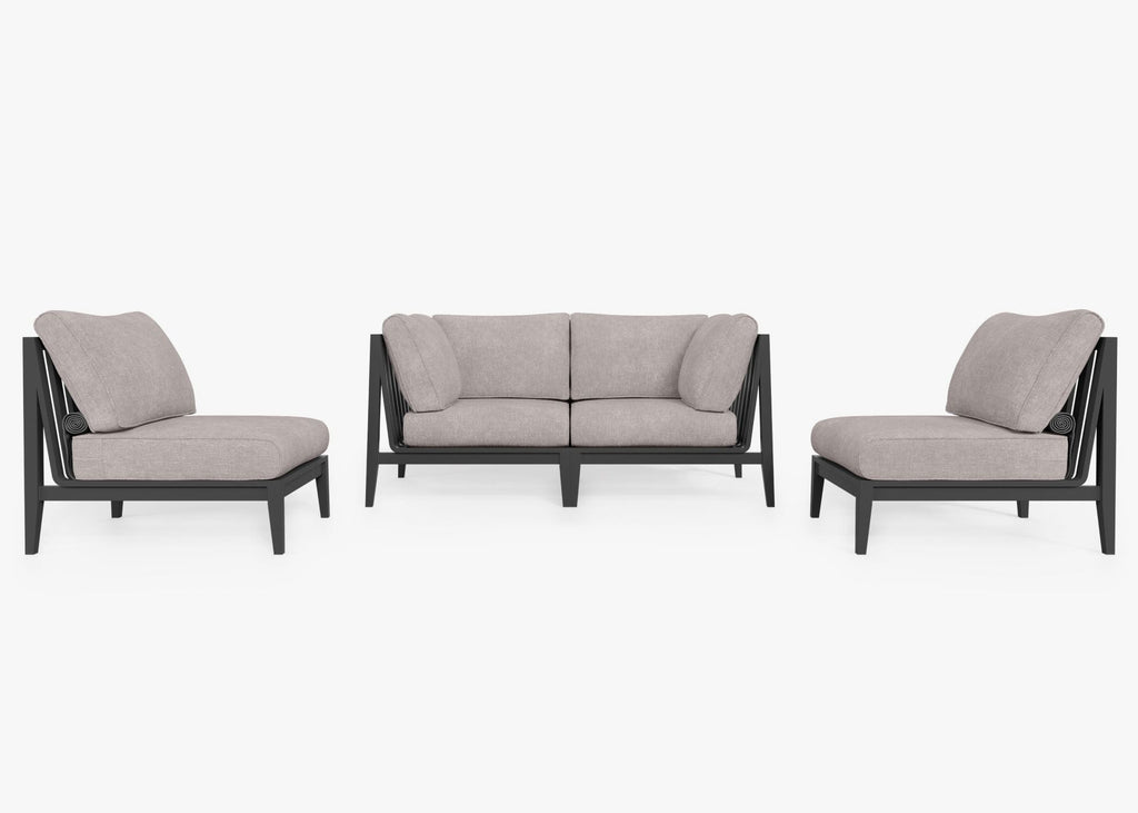 Canapé d'extérieur 4 places en aluminium anthracite avec fauteuils sans accoudoirs