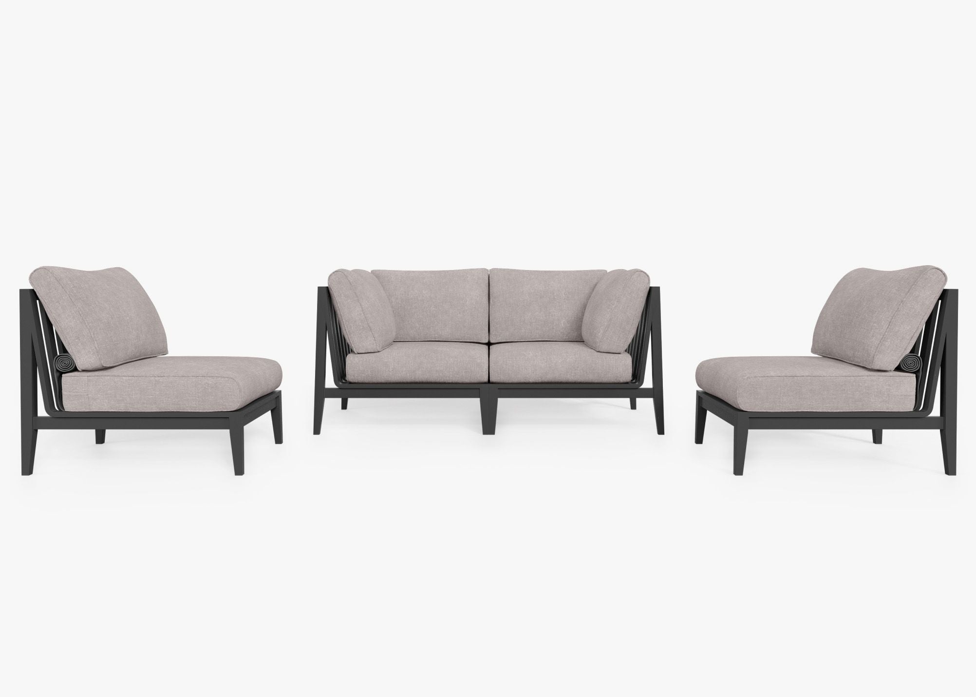 Canapé d'extérieur 4 places en aluminium anthracite avec fauteuils sans accoudoirs