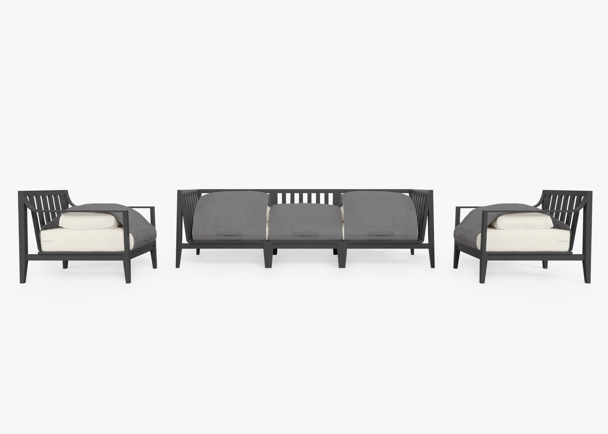 Canapé d'extérieur en aluminium anthracite avec fauteuils - 5 places