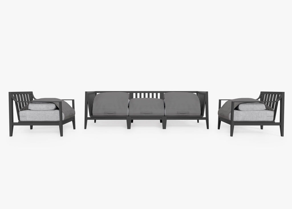 Canapé d'extérieur en aluminium anthracite avec fauteuils - 5 places
