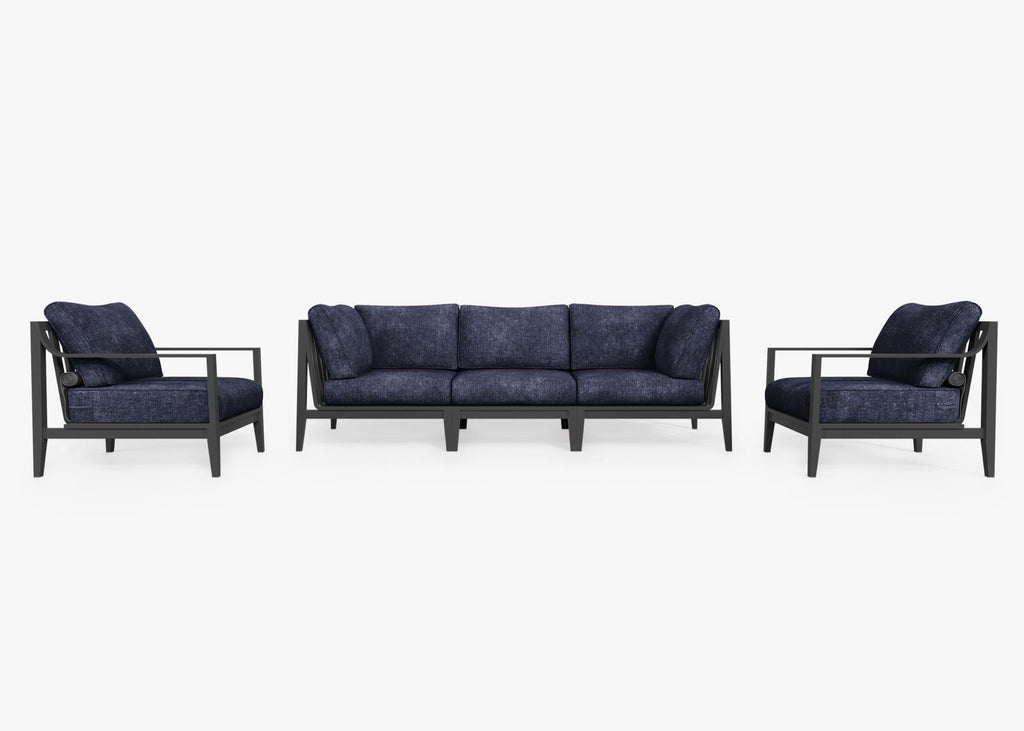 Canapé d'extérieur en aluminium anthracite avec fauteuils - 5 places