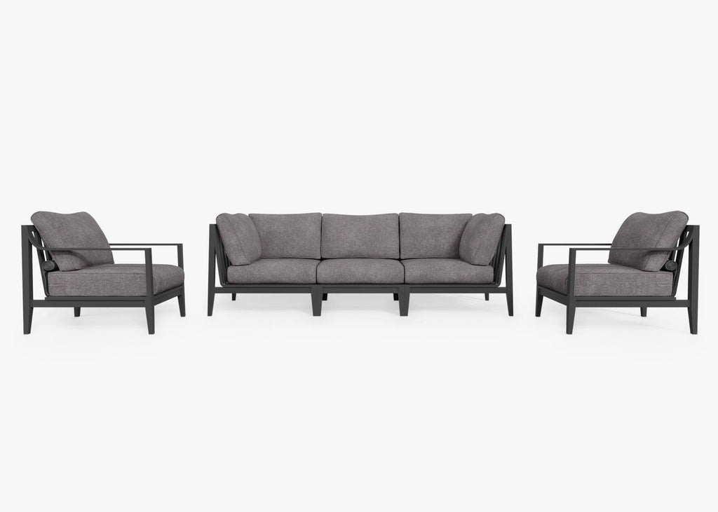 Canapé d'extérieur en aluminium anthracite avec fauteuils - 5 places