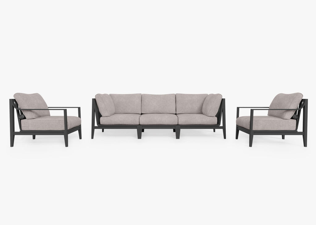 Canapé d'extérieur en aluminium anthracite avec fauteuils - 5 places