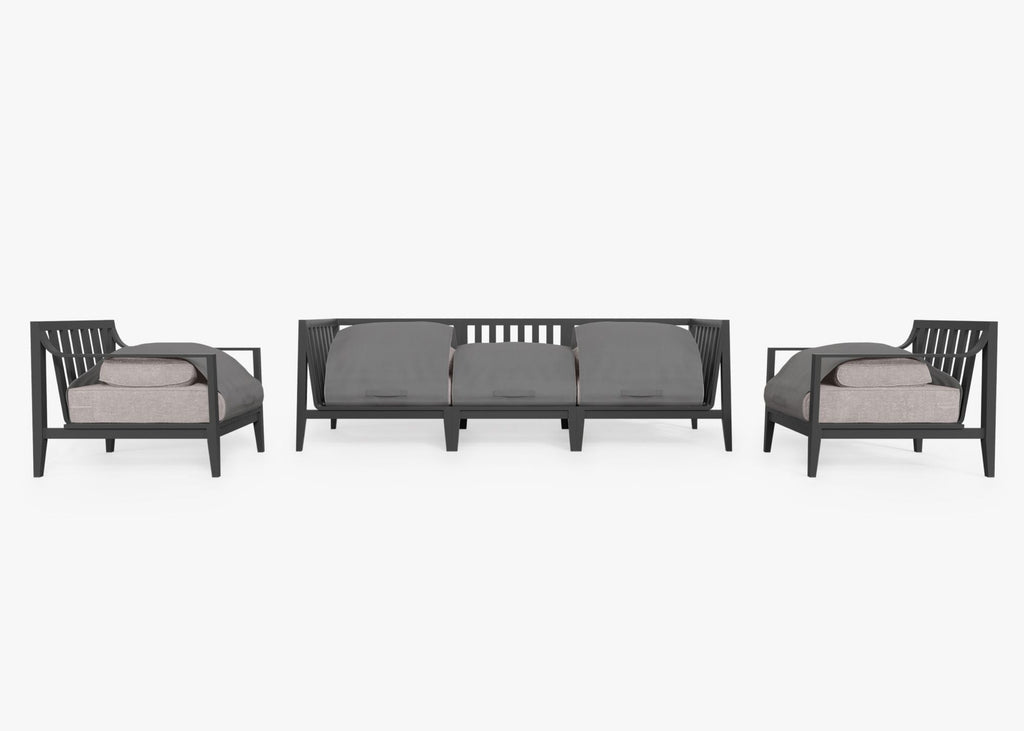 Canapé d'extérieur en aluminium anthracite avec fauteuils - 5 places