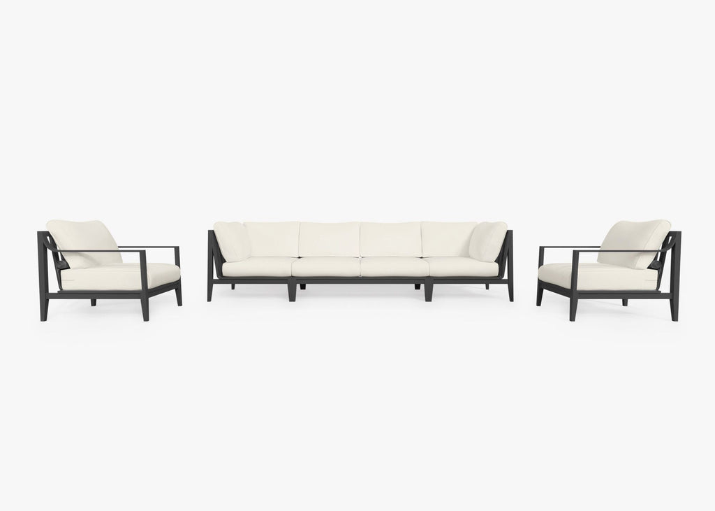 Canapé d'extérieur en aluminium anthracite avec fauteuils - 6 places