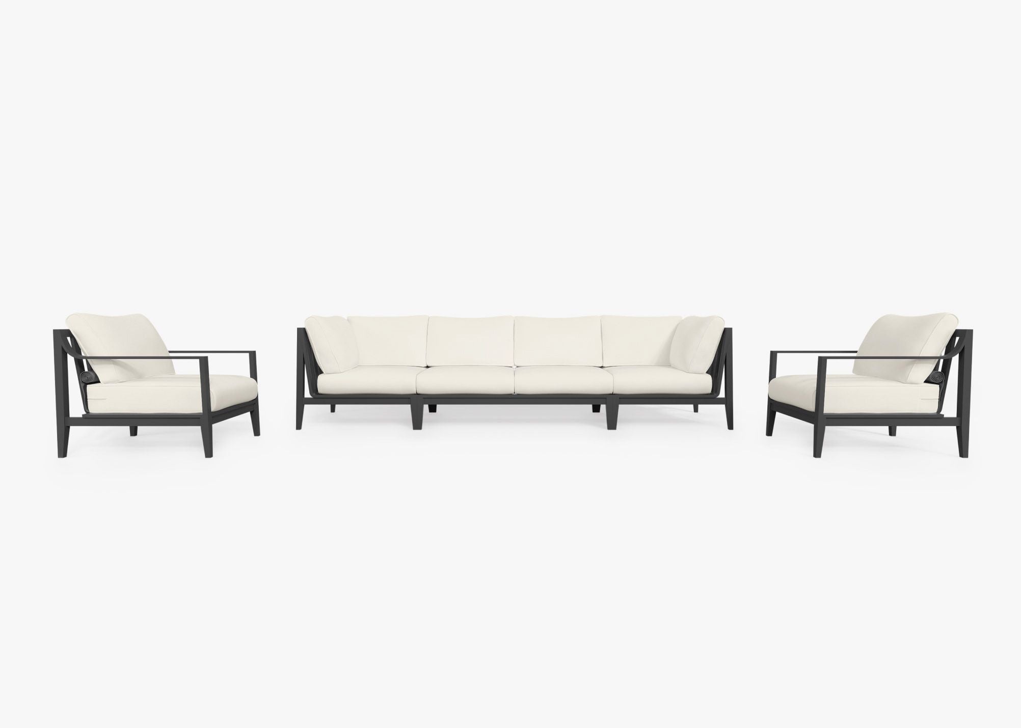 Canapé d'extérieur en aluminium anthracite avec fauteuils - 6 places